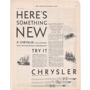 Chrysler Automobile Magazine Advertisement 1929 Vtg Car Coup Roadster 77 70 66